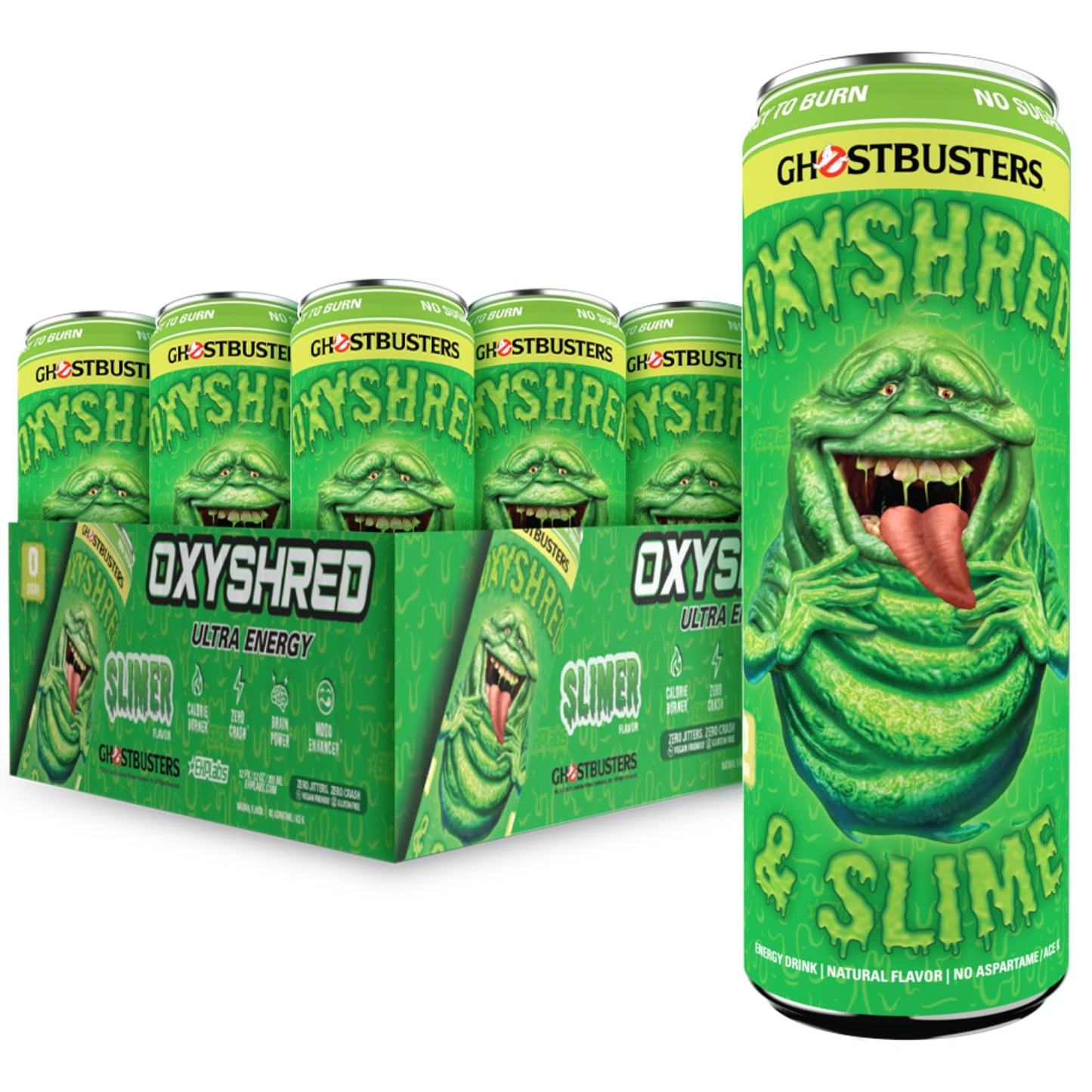 EHP Labs x Ghostbusters OxyShred Healthy Energy Drink - Zero Sugar Energy Drinks, Green Tea Extract, Vitamin C & L Carnitine - Zero Carbs, Zero Calories, Clean Caffeine - Frosty Big Apple (12-Pack)