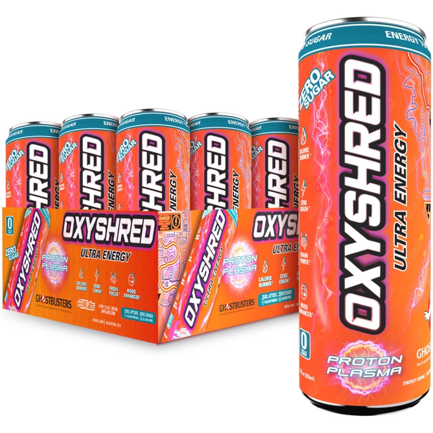 EHP Labs x Ghostbusters OxyShred Healthy Energy Drink - Zero Sugar Energy Drinks, Green Tea Extract, Vitamin C & L Carnitine - Zero Carbs, Zero Calories, Clean Caffeine - Frosty Big Apple (12-Pack)