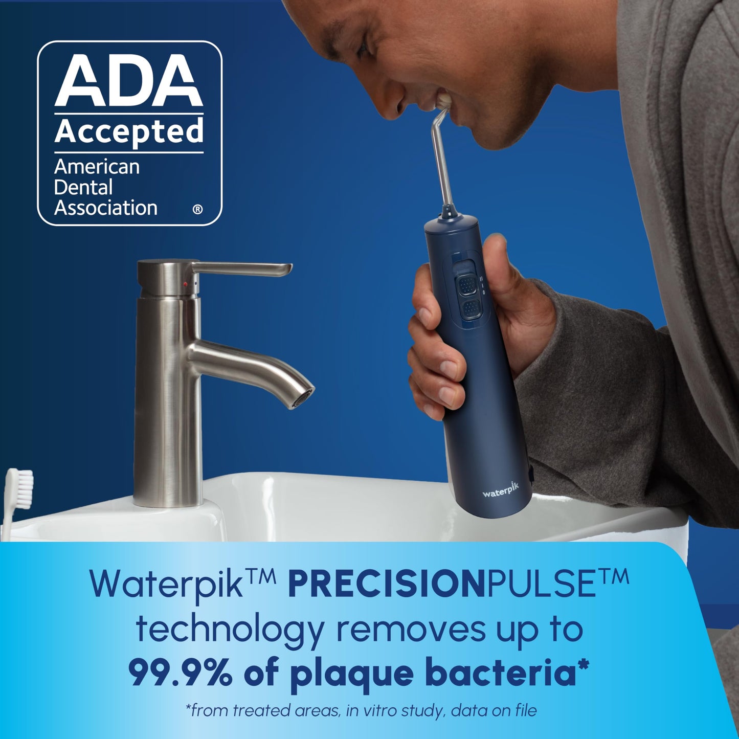 Waterpik Cordless Pulse Rechargeable Portable Water Flosser for Teeth, Gums, Braces Care and Travel with 2 Flossing Tips, Waterproof, ADA Accepted, WF-20 White, Packaging May Vary