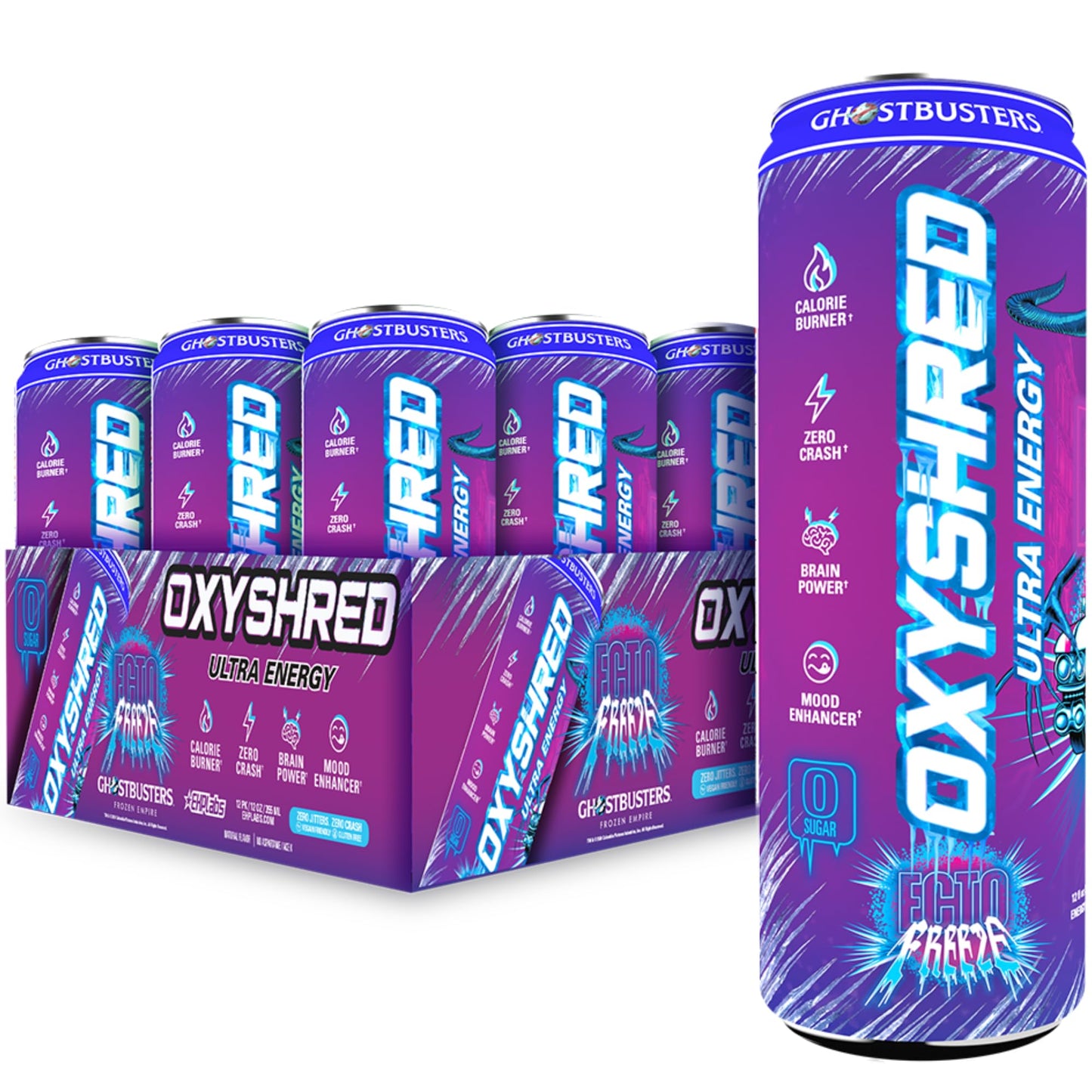 EHP Labs x Ghostbusters OxyShred Healthy Energy Drink - Zero Sugar Energy Drinks, Green Tea Extract, Vitamin C & L Carnitine - Zero Carbs, Zero Calories, Clean Caffeine - Frosty Big Apple (12-Pack)