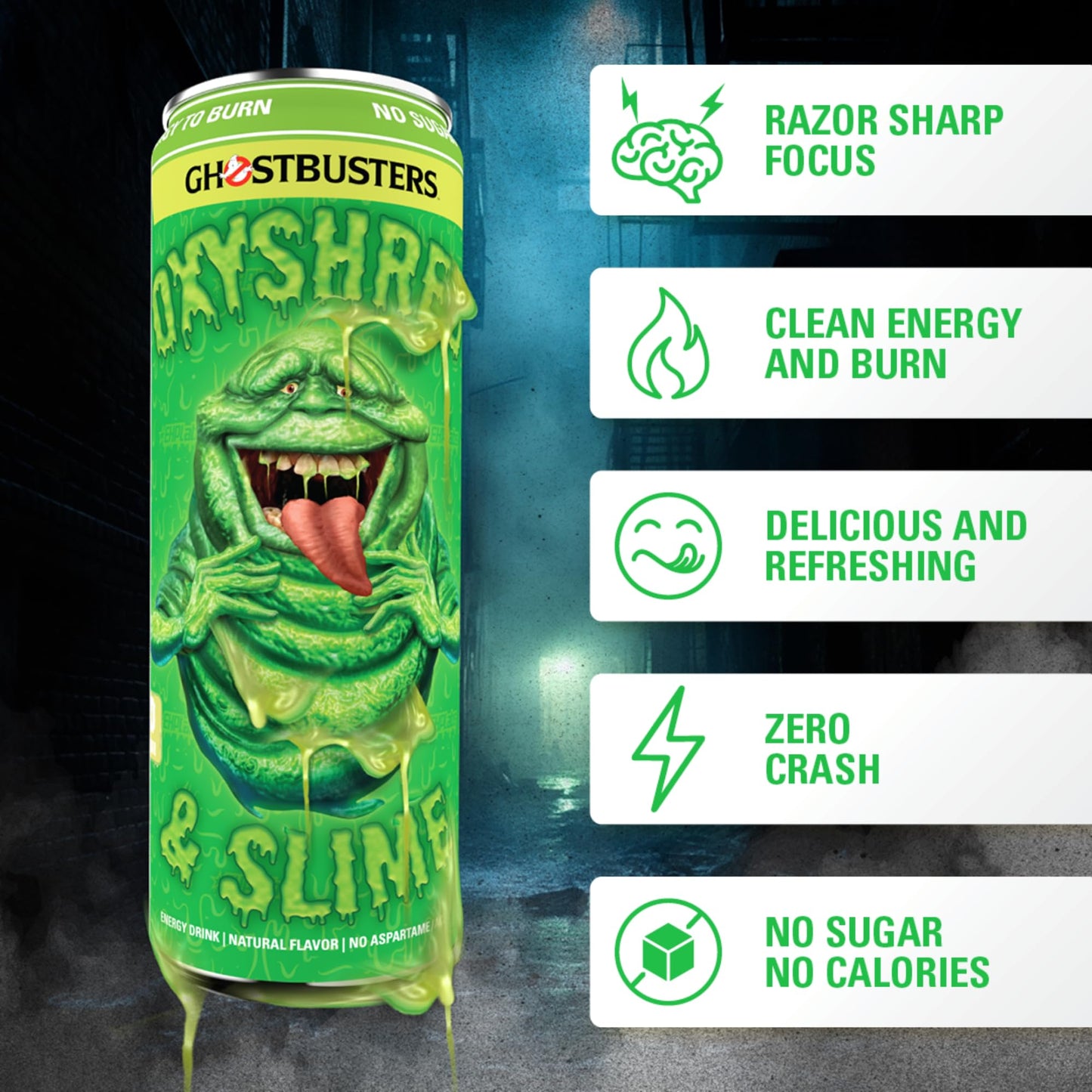 EHP Labs x Ghostbusters OxyShred Healthy Energy Drink - Zero Sugar Energy Drinks, Green Tea Extract, Vitamin C & L Carnitine - Zero Carbs, Zero Calories, Clean Caffeine - Frosty Big Apple (12-Pack)