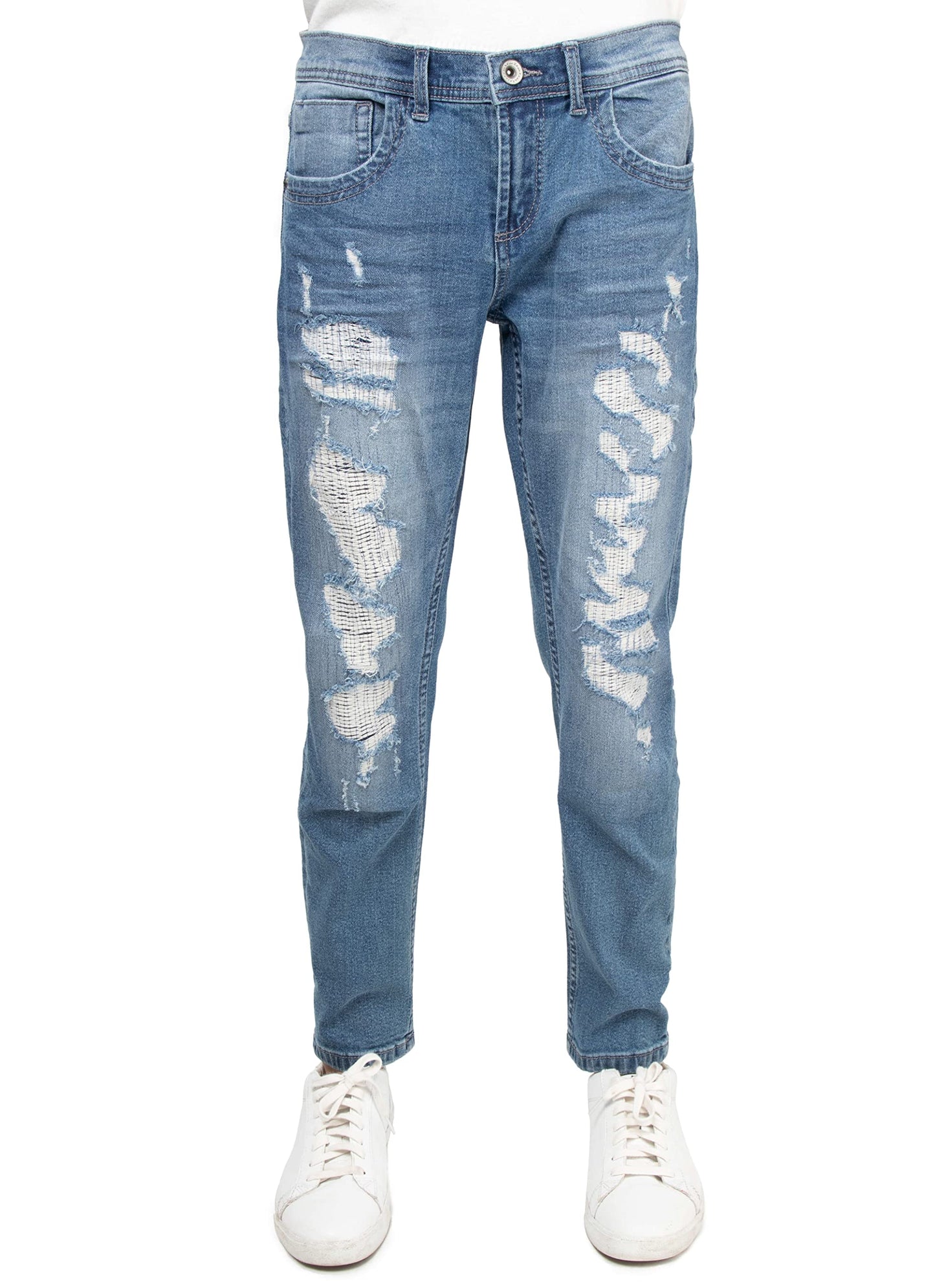RAW X Boys Denim Jeans, Big Boy & Little Kids Stretch Slim Fit Pants, Distressed Ripped Biker Jeans for Boys
