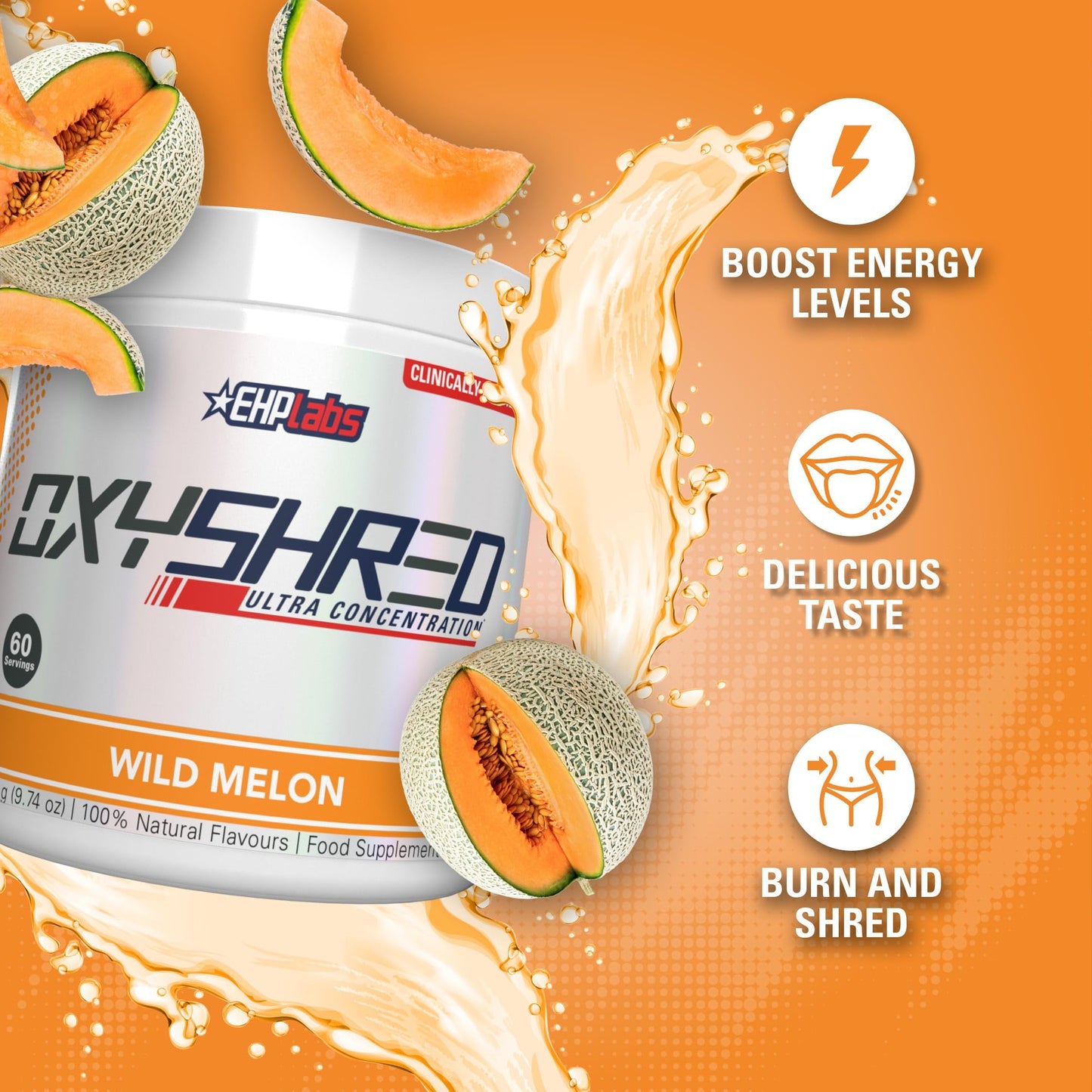 EHP Labs OxyShred Pre Workout Powder & Shredding Supplement - Preworkout Powder with L Glutamine & Acetyl L Carnitine, Energy Boost Drink - Passionfruit, 60 Servings