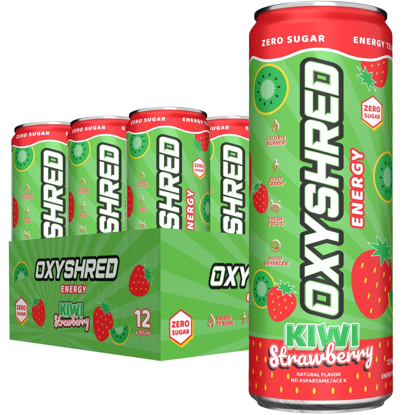 EHP Labs x Ghostbusters OxyShred Healthy Energy Drink - Zero Sugar Energy Drinks, Green Tea Extract, Vitamin C & L Carnitine - Zero Carbs, Zero Calories, Clean Caffeine - Frosty Big Apple (12-Pack)