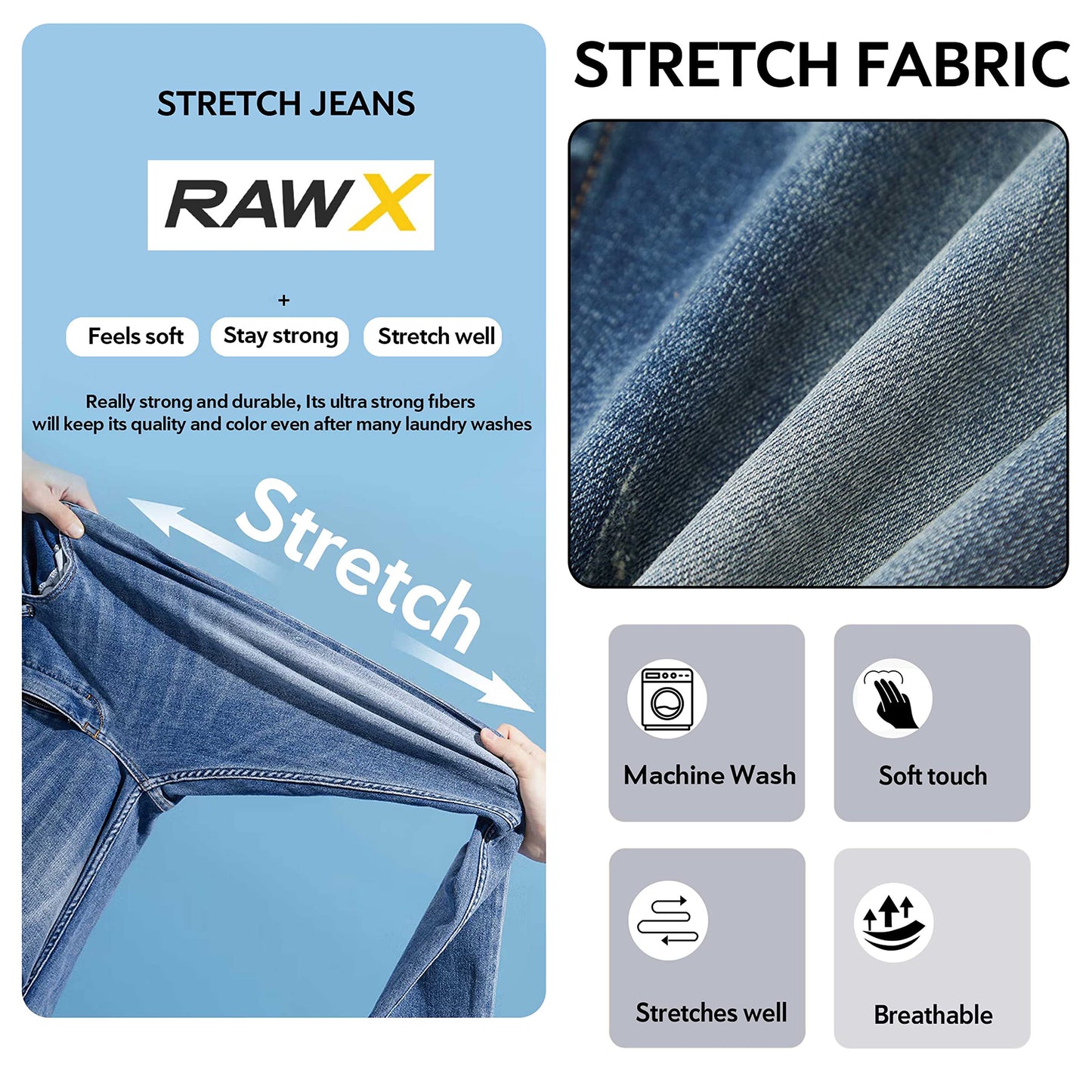 RAW X Boys Denim Jeans, Big Boy & Little Kids Stretch Slim Fit Pants, Distressed Ripped Biker Jeans for Boys