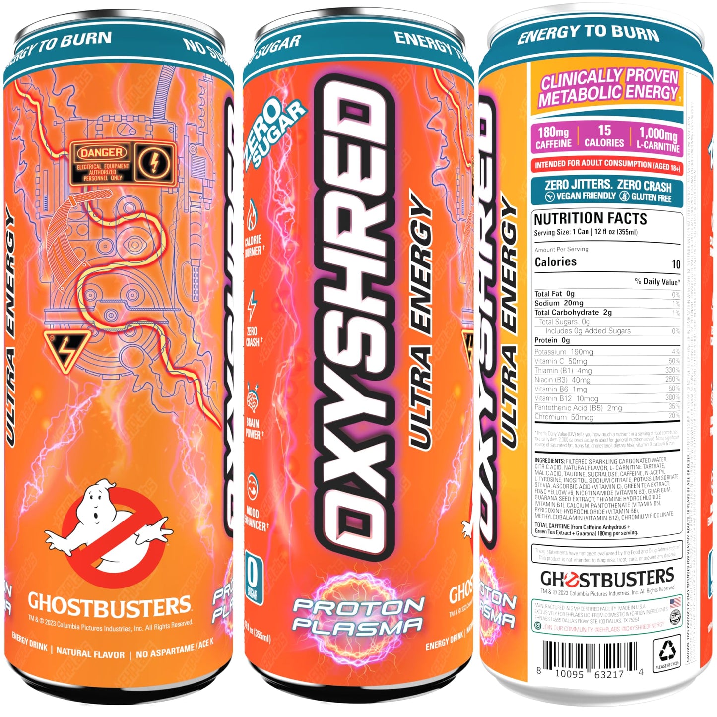 EHP Labs x Ghostbusters OxyShred Healthy Energy Drink - Zero Sugar Energy Drinks, Green Tea Extract, Vitamin C & L Carnitine - Zero Carbs, Zero Calories, Clean Caffeine - Frosty Big Apple (12-Pack)