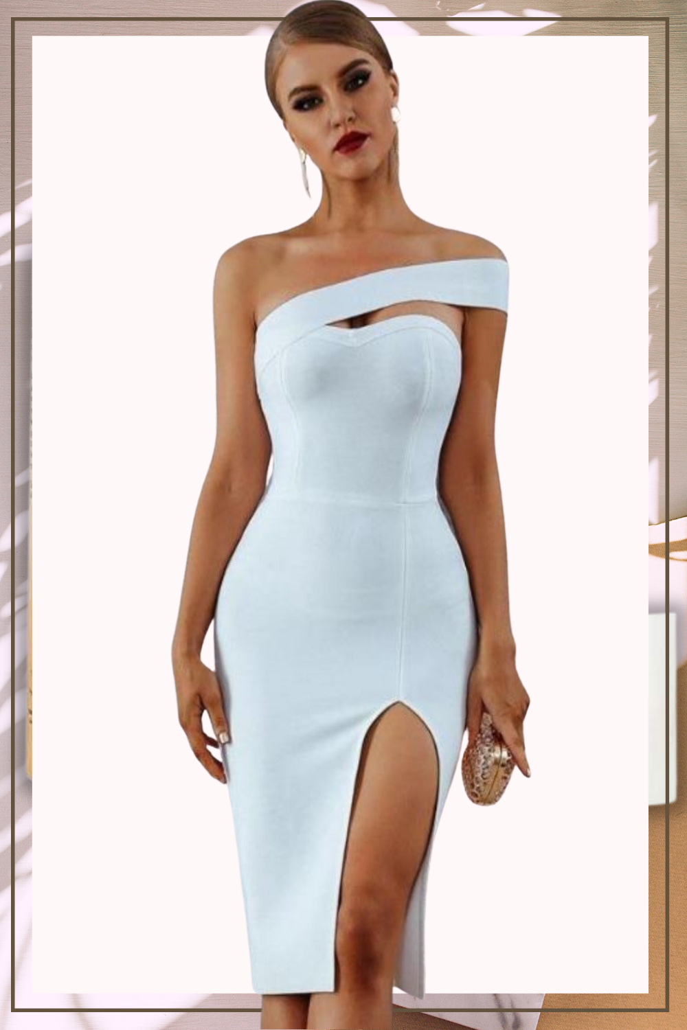 Gideon Collection Delicate Diva High Slit Off Shoulder Bodycon Aura Restored