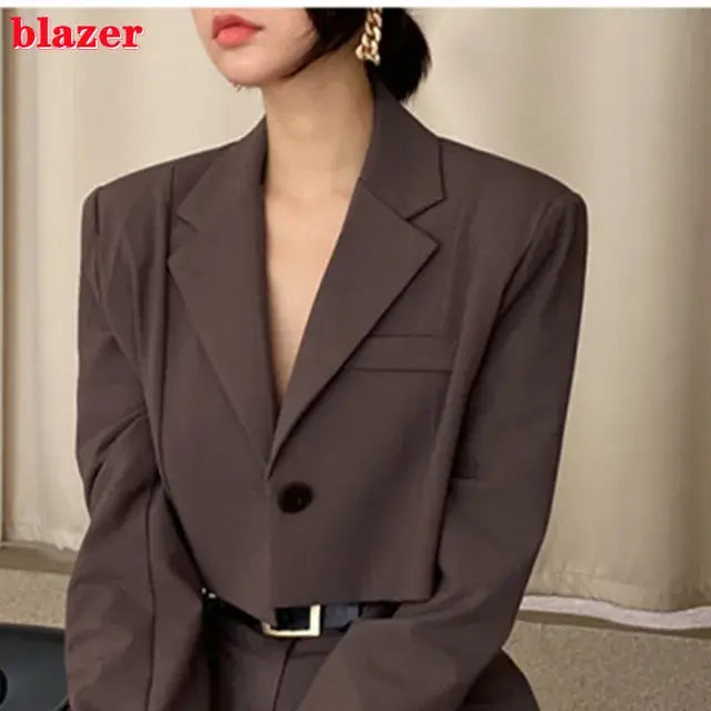 GOP Two Piece Set Women Long Sleeve Short Blazer + High Waist Wide Leg Aura Restored