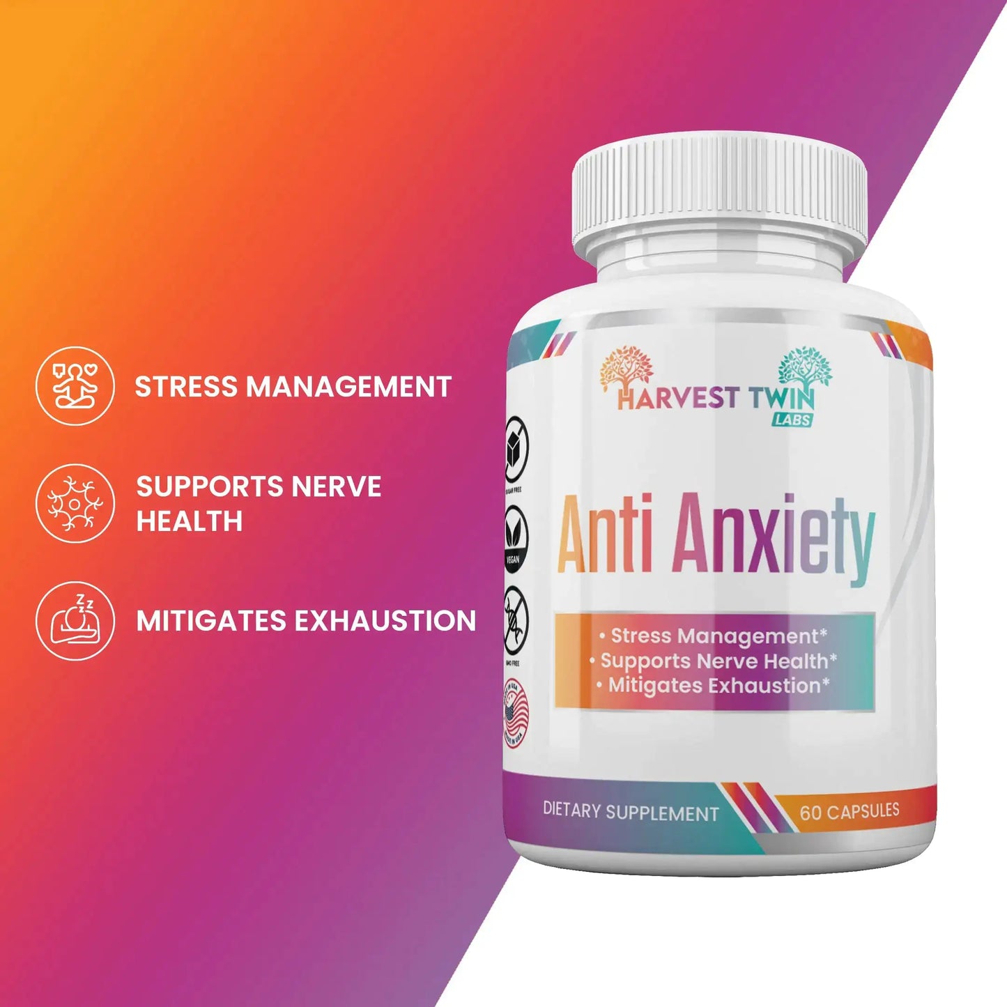 Anti-Anxiety Supplement for Stress Reduction, Cortisol Levels, Relaxation, and Mood Balance Aura Restored