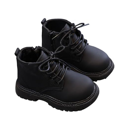 Toddler girls and boys combat ankle boots by Aura Restored, waterproof leather outdoor shoes with side zipper and fall comfort fit.