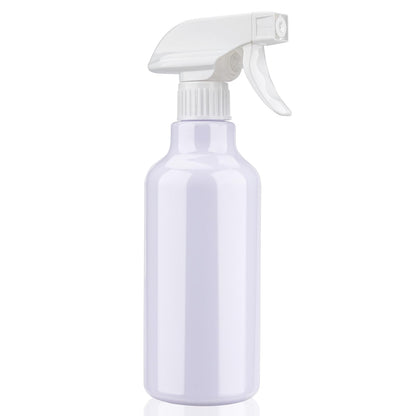12 oz heavy-duty plastic spray bottles from Aura Restored, used for cleaning supplies, with spray nozzles and clear transparent bodies.