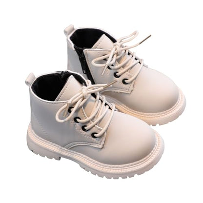 Toddler girls and boys waterproof combat ankle boots by Aura Restored with side zipper, leather, fall outdoor shoes for kids.