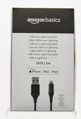 Amazon Basics - 1-Pack USB-A to Lightning ABS Charger Cable, MFi Certified for Apple iPhone 14 13 12 11 X Xs Pro, Pro Max, Plus, iPad, 10,000 Bend Lifespan, 10 Foot, White