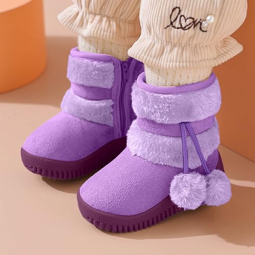 IWIHMIV Toddler Winter Shoes Mid Calf Boots With Side Zipper Snow Boots Cotton Shoes for Boys And Girls Warm Thick Cotton Boots