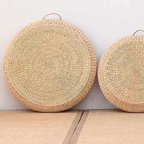 Kryssable Collection Futon Seat Cushion,Natural Straw Woven Floor Pillow Outdoor,Round Tatami Floor Cushion Sitting,Handmade Meditation Cushion,for Yoga Room (Diameter 45cm(18inch),Beige)