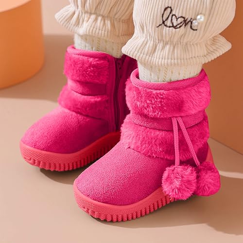 IWIHMIV Toddler Winter Shoes Mid Calf Boots With Side Zipper Snow Boots Cotton Shoes for Boys And Girls Warm Thick Cotton Boots