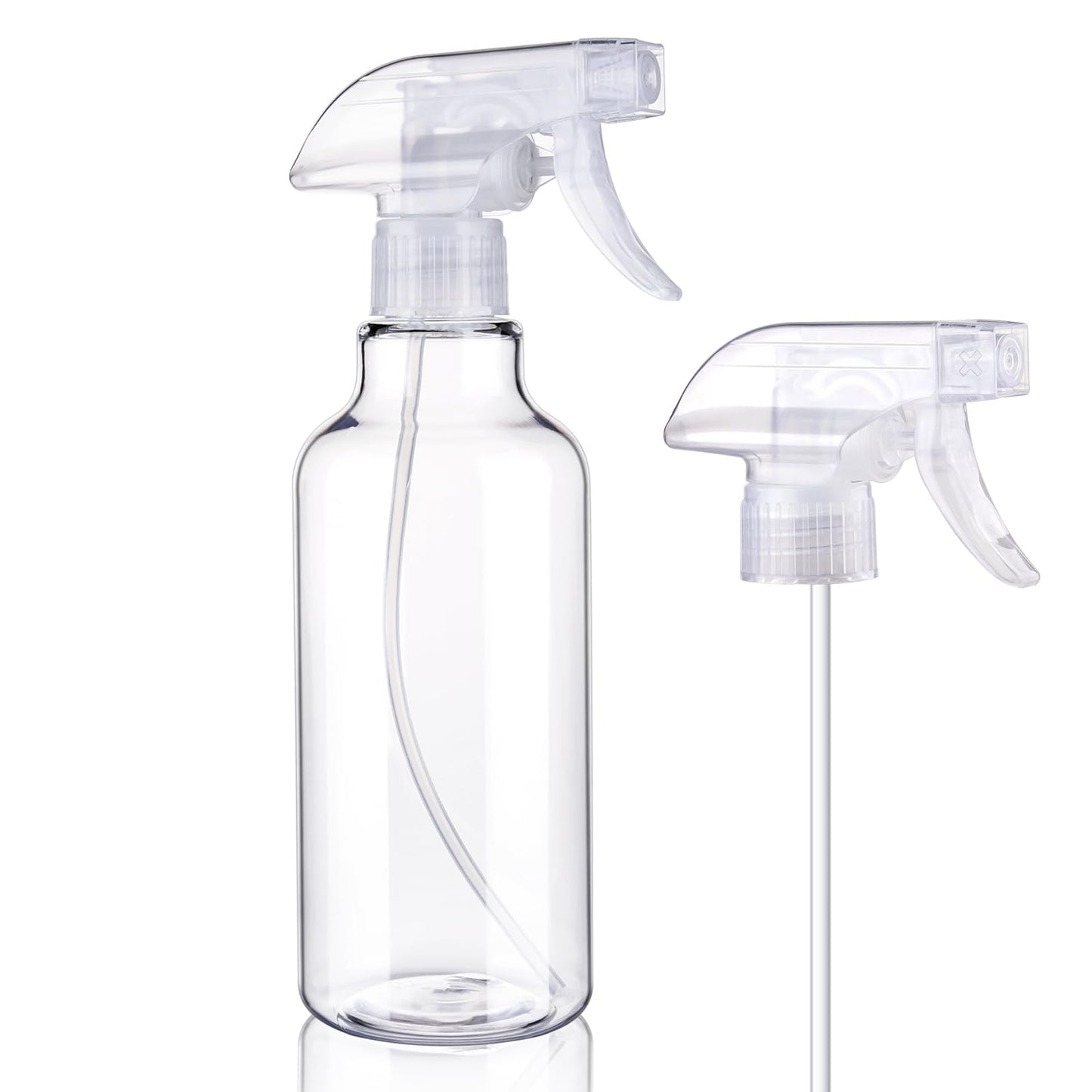 12 oz heavy-duty empty plastic spray bottles by Aura Restored, used for cleaning supplies, with trigger spray nozzles.