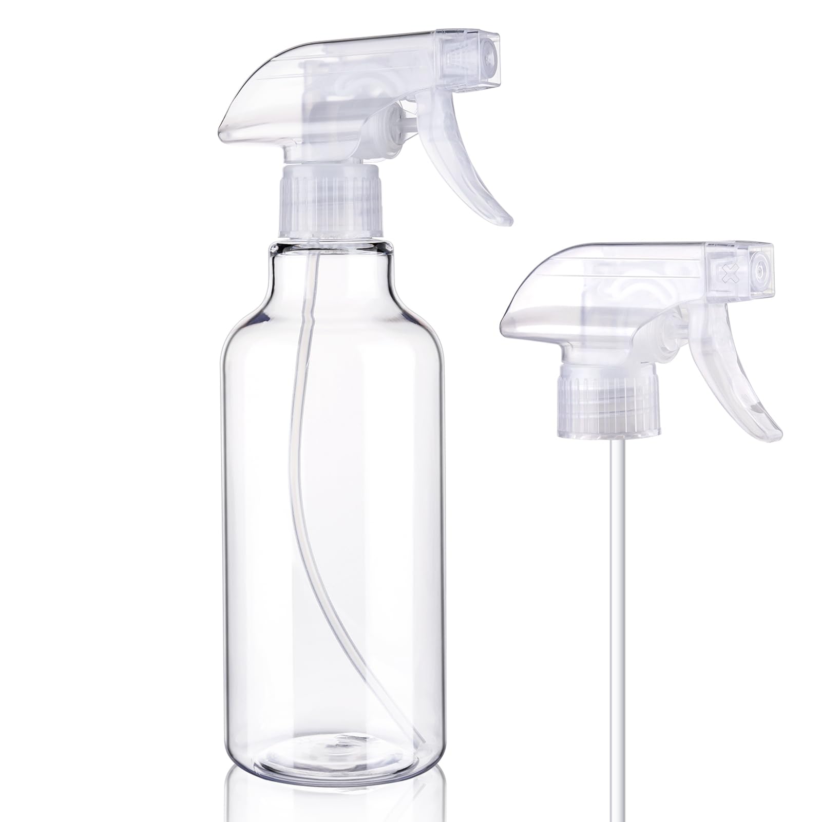 12 oz heavy-duty empty plastic spray bottles by Aura Restored, used for cleaning supplies, with trigger spray nozzles.