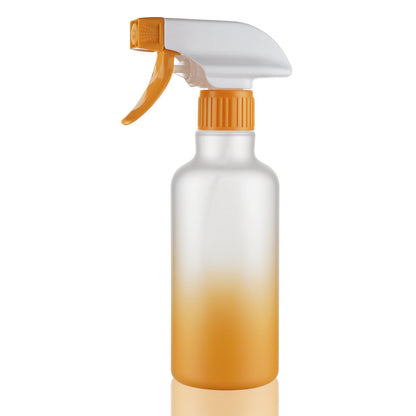Aura Restored 12 oz heavy-duty plastic spray bottles for cleaning, shown with nozzles and clear body for versatile use.