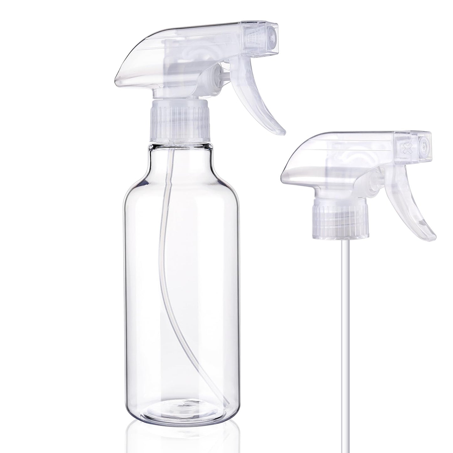 12 oz Aura Restored heavy duty plastic spray bottles for cleaning, shown with nozzles and clear transparent design.