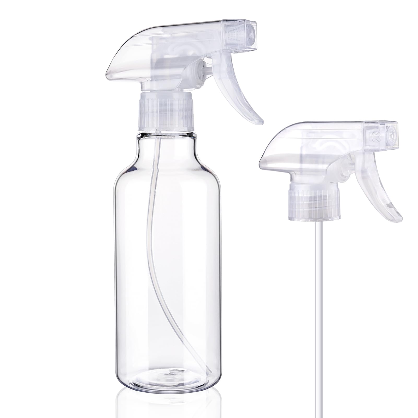 12 oz Aura Restored heavy duty plastic spray bottles for cleaning, shown with nozzles and clear transparent design.