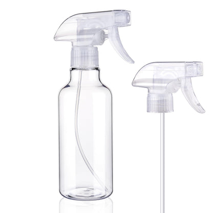 12 oz Aura Restored heavy duty plastic spray bottles for cleaning, shown with nozzles and clear transparent design.