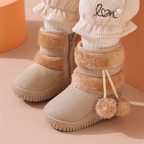 IWIHMIV Toddler Winter Shoes Mid Calf Boots With Side Zipper Snow Boots Cotton Shoes for Boys And Girls Warm Thick Cotton Boots