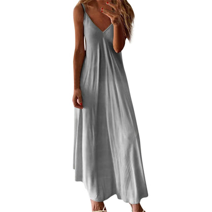 Hawaiian Tropical Beach Dresses for Women Summer Fall Sleeveless Slip V Neck Maxi Long Loose Fit Dresses Women 2025