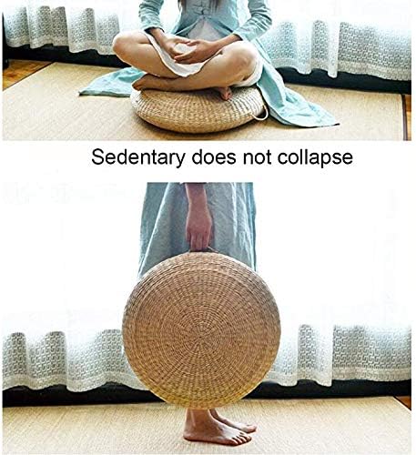 Kryssable Collection Futon Seat Cushion,Natural Straw Woven Floor Pillow Outdoor,Round Tatami Floor Cushion Sitting,Handmade Meditation Cushion,for Yoga Room (Diameter 45cm(18inch),Beige)