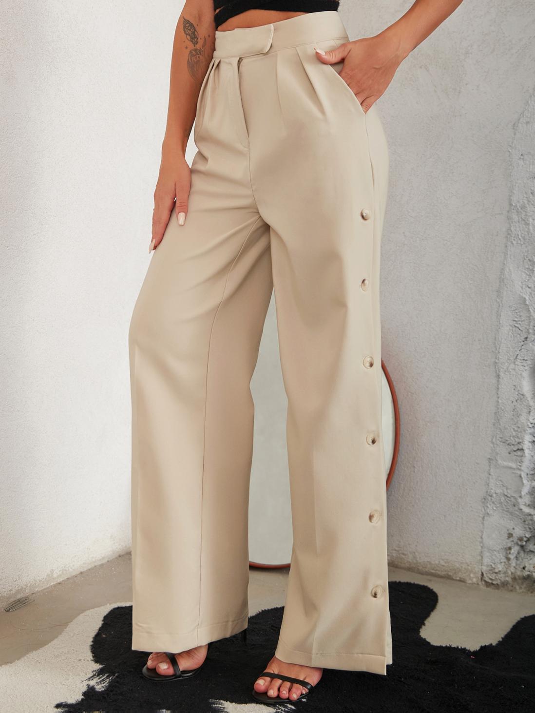 Cosmo Aura Side Button Pleated Wide Leg Pants Aura Restored