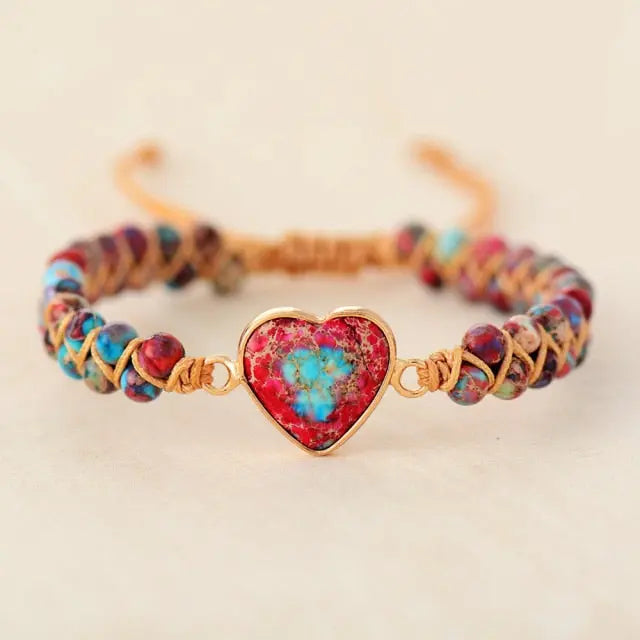 Aura Restored Natural Stone Heart Charm Bracelets Aura Restored