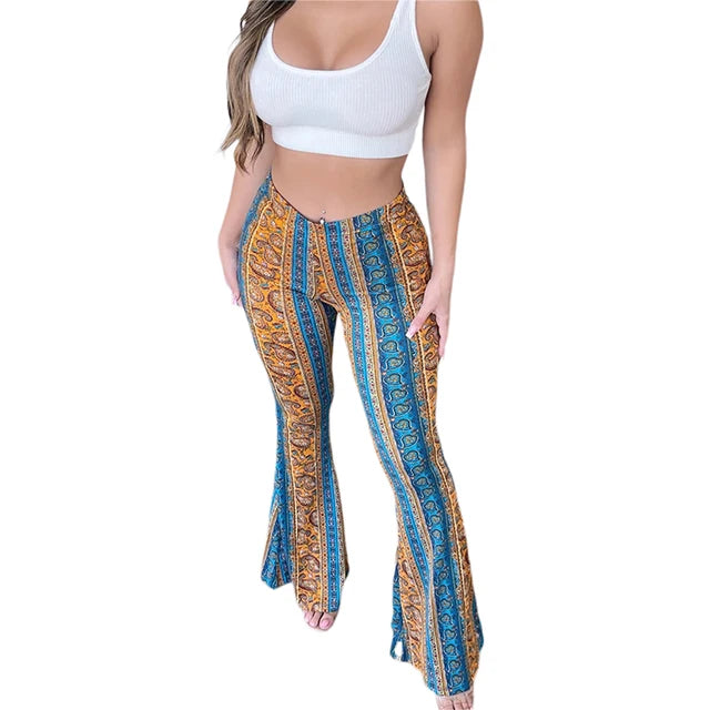 9DF Women's  Flare Print Pants Aura Restored