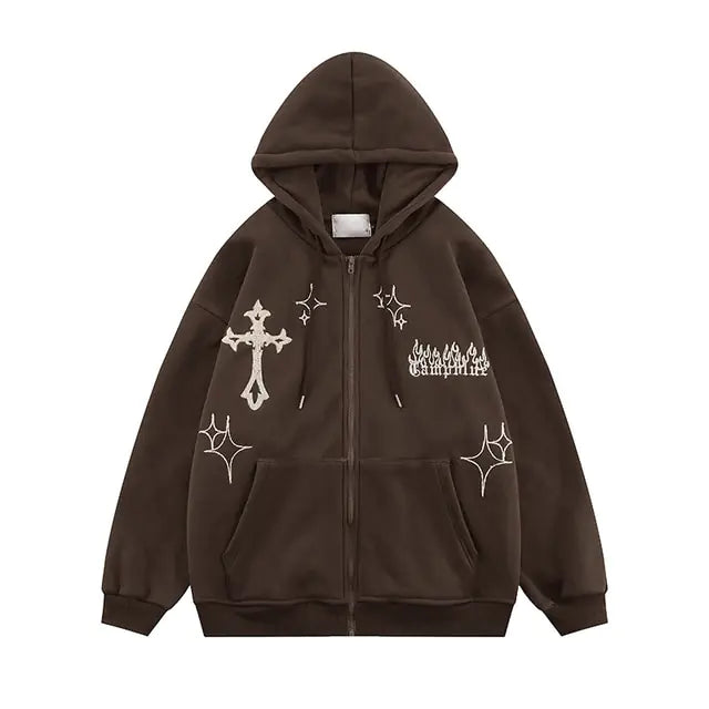 Metamo Goth Embroidery Retro Hoodies Aura Restored