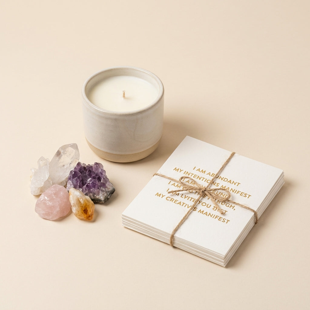 Manifestation Ritual Kit — Candle, Crystals & Cards - Manifestation Ritual Kit (Candle, Crystals, Cards)