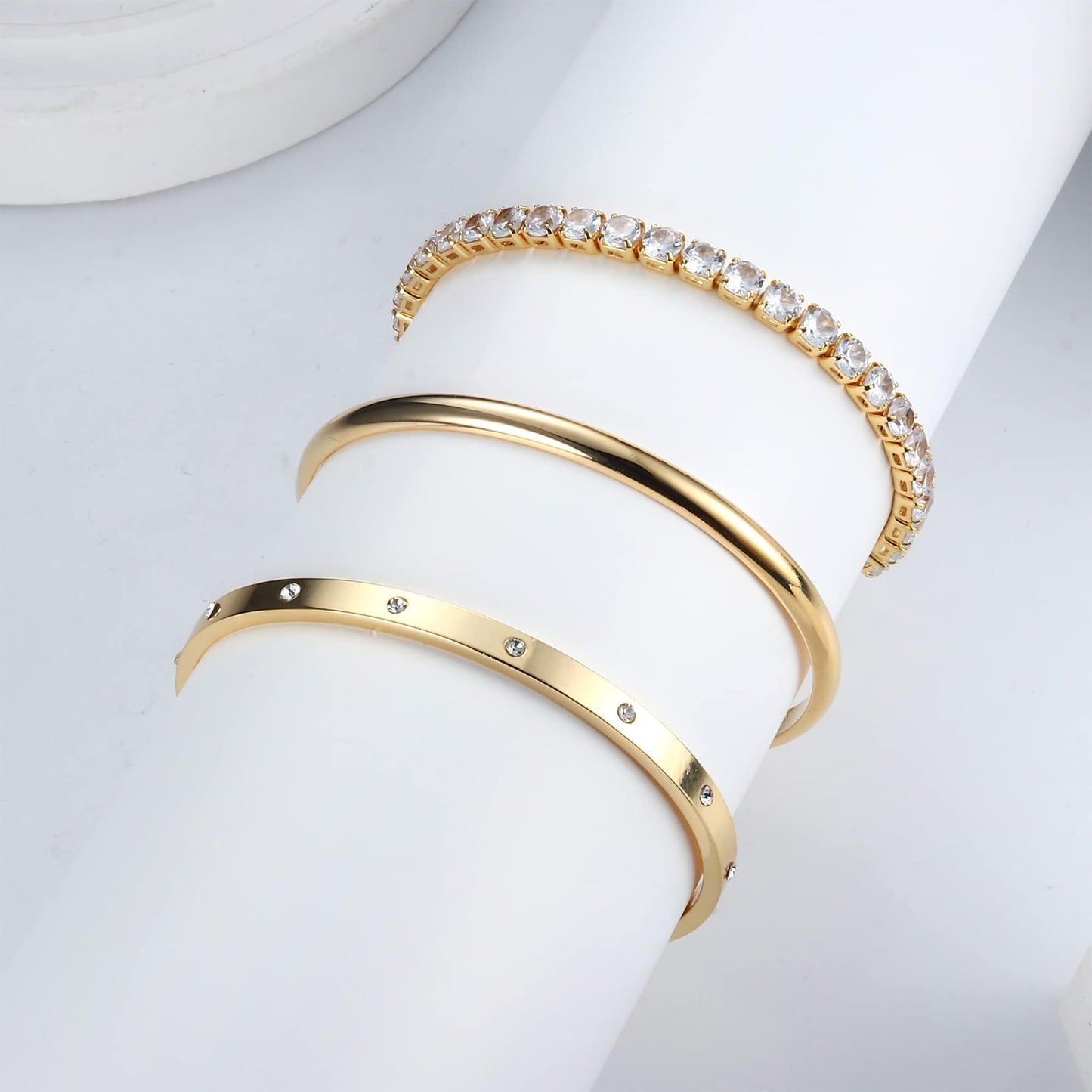 Kryssable Collection 14k Gold Plated Bangle Cuff Chain Bracelets