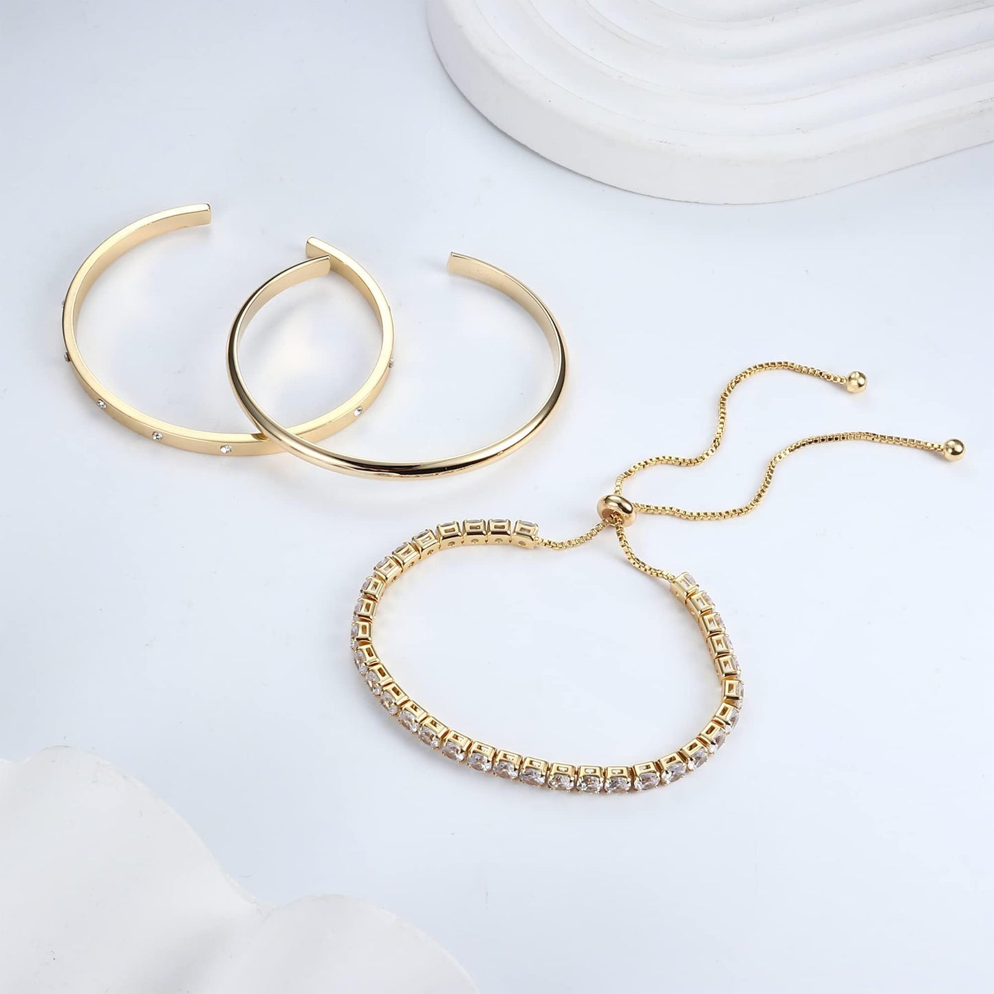 Kryssable Collection 14k Gold Plated Bangle Cuff Chain Bracelets