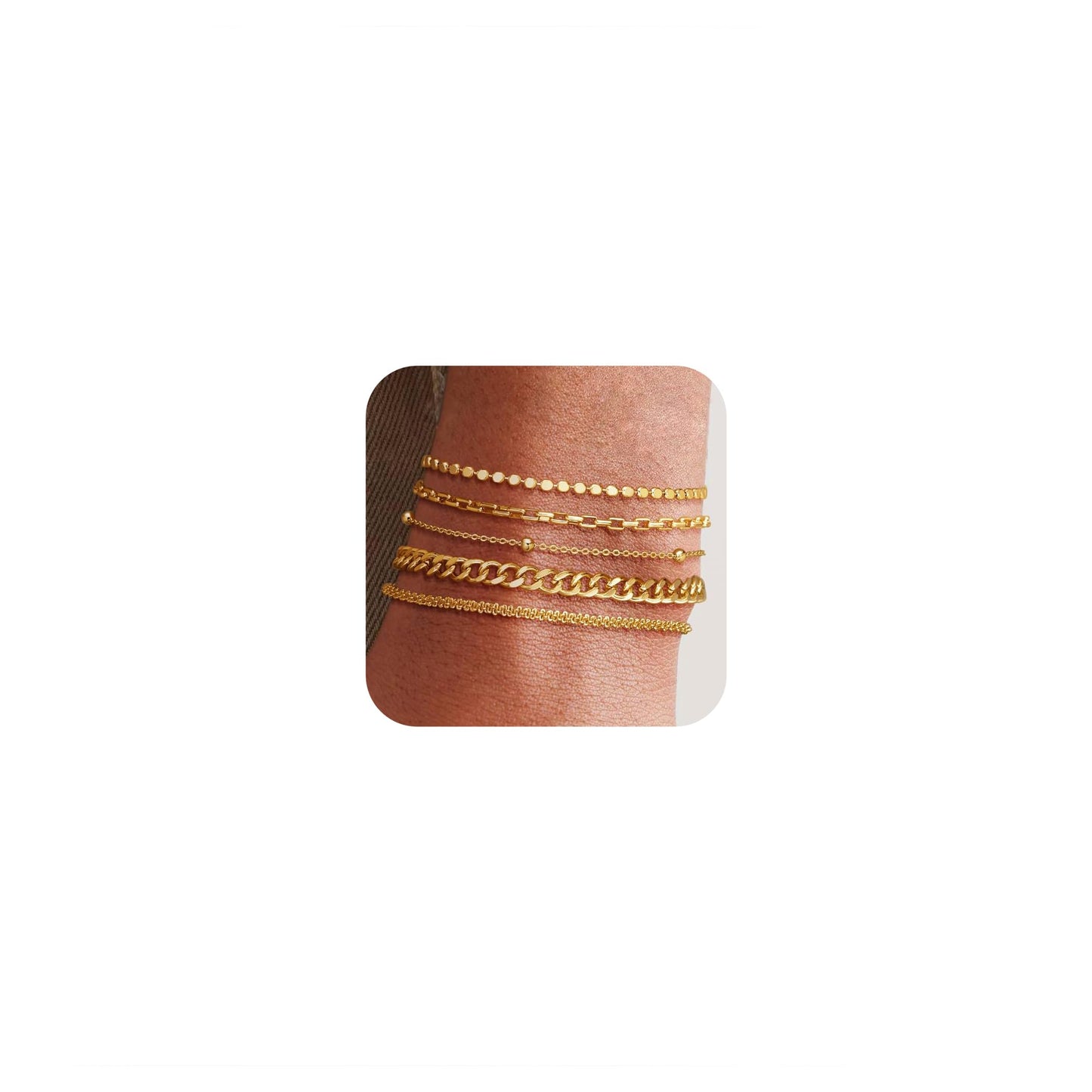 Kryssable Collection Gold Bracelets Set for Women 14K Real Gold Plated Jewelry Fashion Stackable Tennis Beaded Figaro Herringbone Paperclip Link Bracelet Pack Stack Gifts for Women