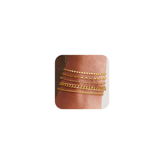Kryssable Collection Gold Bracelets Set for Women 14K Real Gold Plated Jewelry Fashion Stackable Tennis Beaded Figaro Herringbone Paperclip Link Bracelet Pack Stack Gifts for Women
