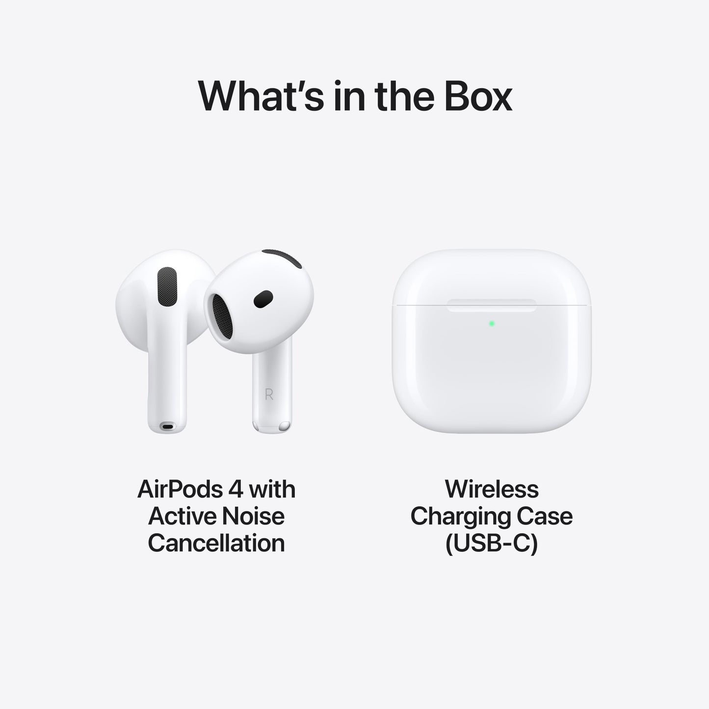 Apple AirPods 4 Wireless Earbuds, Bluetooth Headphones, Personalized Spatial Audio, Sweat and Water Resistant, USB-C Charging Case, H2 Chip, Up to 30 Hours of Battery Life with AppleCare+ (2 Years)
