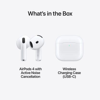 Apple AirPods 4 Wireless Earbuds, Bluetooth Headphones, Personalized Spatial Audio, Sweat and Water Resistant, USB-C Charging Case, H2 Chip, Up to 30 Hours of Battery Life with AppleCare+ (2 Years)