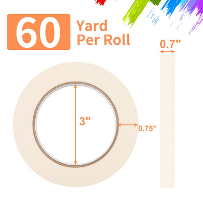 Aura Restored KICNIC painter tape in white, 0.7 inch wide and 60 yards long, ideal for masking and craft projects.