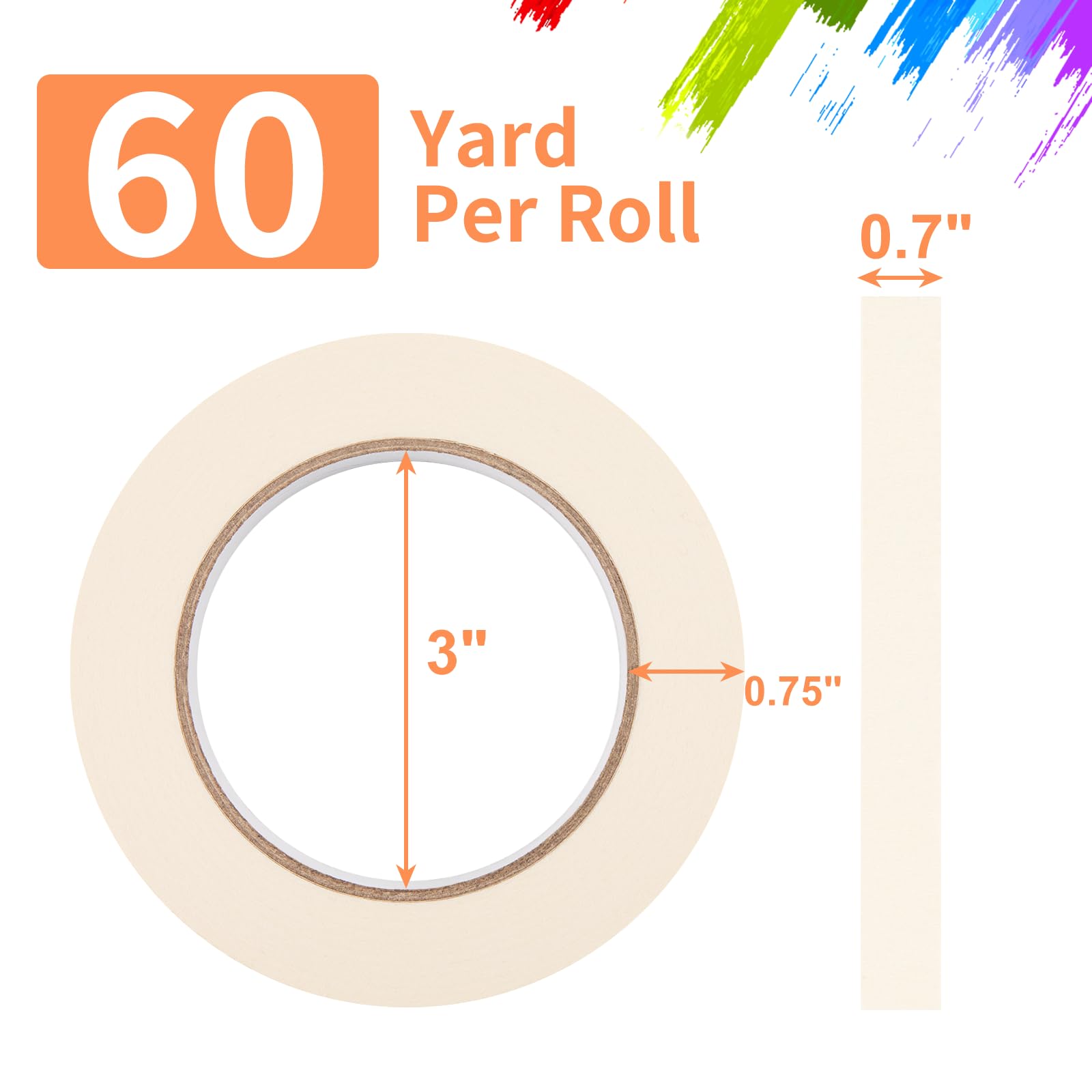 Aura Restored KICNIC painter tape roll, 0.7 inch wide, white masking tape for craft projects and painting applications.