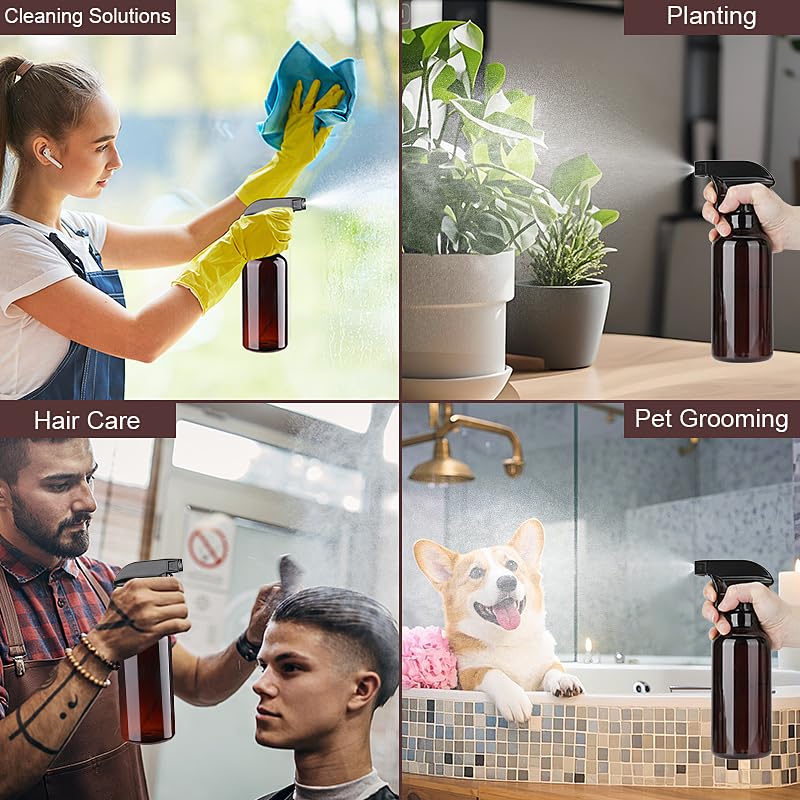 Aura Restored 12 oz heavy duty plastic spray bottles, empty cleaning supply containers with spray nozzles for versatile cleaning tasks.