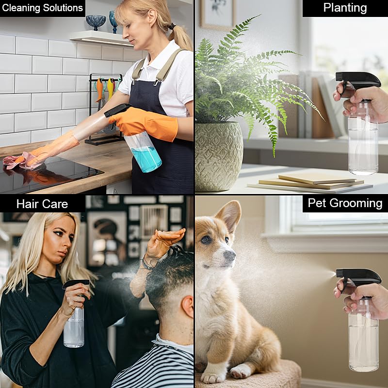 Aura Restored 12 oz heavy-duty plastic spray bottles for cleaning, with a clear nozzle and ergonomic design.