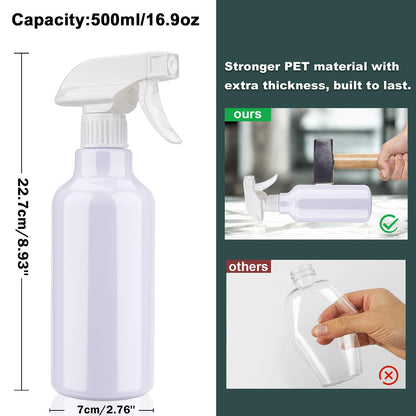 Aura Restored 12 oz heavy-duty plastic spray bottles for cleaning, with a clear transparent design and adjustable spray nozzle.