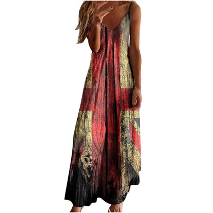 Hawaiian Tropical Beach Dresses for Women Summer Fall Sleeveless Slip V Neck Maxi Long Loose Fit Dresses Women 2025