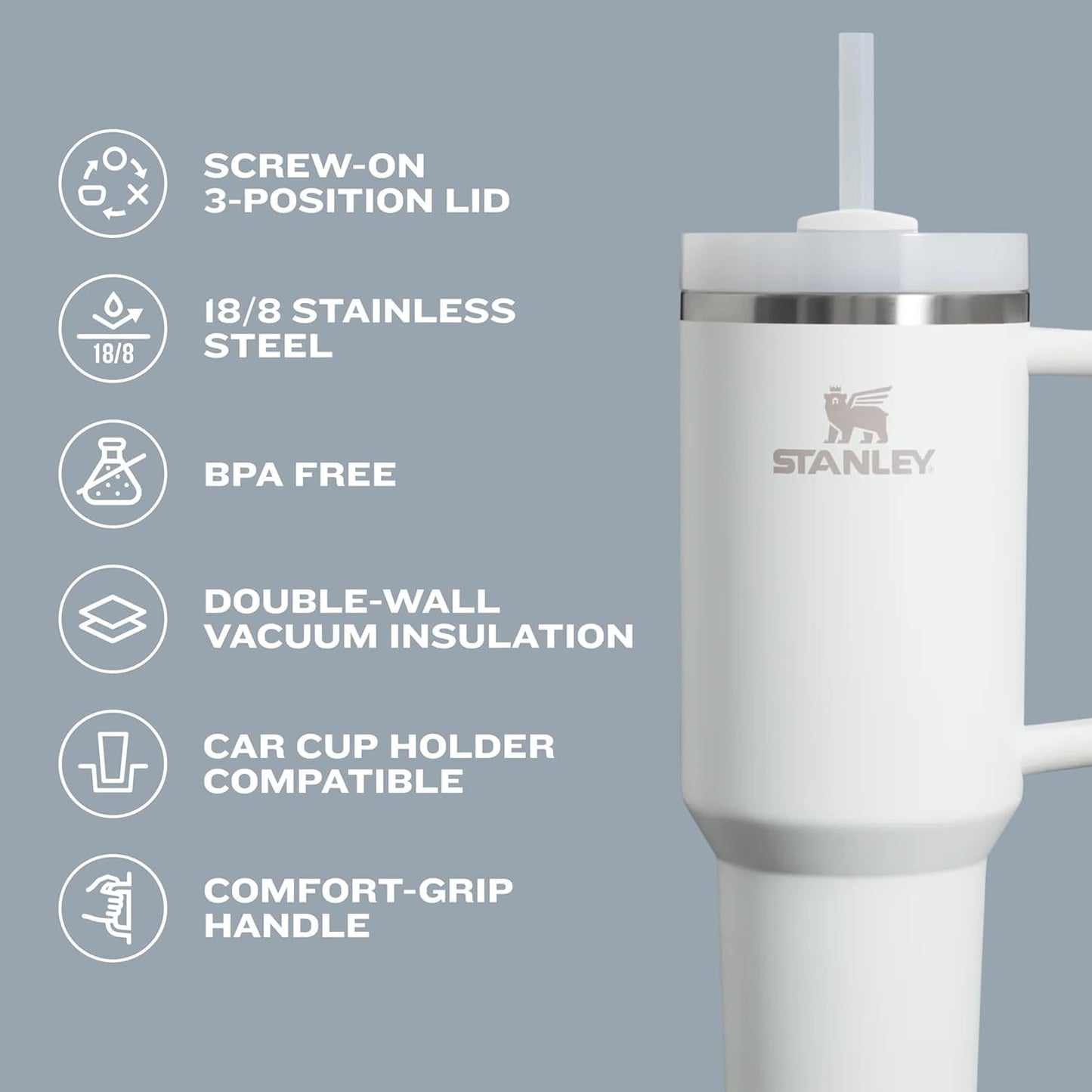 STANLEY Quencher H2.0 Tumbler with Handle and Straw 40 oz | Flowstate 3-Position Lid | Cup Holder Compatible for Travel | Insulated Stainless Steel Cup | BPA-Free | Meadow