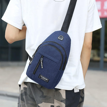 Aura Restored Gideon Collection sling bag with USB port, crossbody design, chest bag, and sling backpack for women and men.