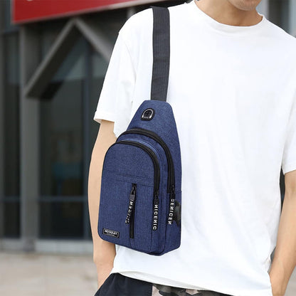 Aura Restored Gideon Collection sling bag with USB port, crossbody design, for women and men, featuring a compact chest bag style.