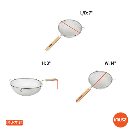 Black 6-inch plastic kitchen strainer from Aura Restored, lightweight and durable for easy food and liquid straining.